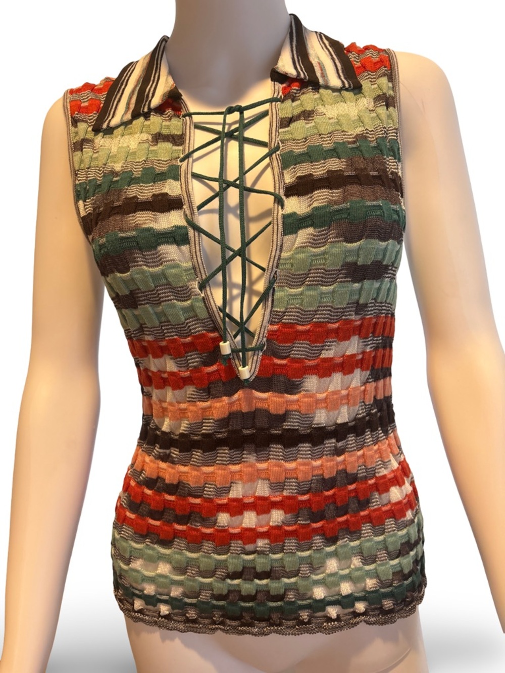 Missoni Olive, Pink and Black Striped Knit Tank